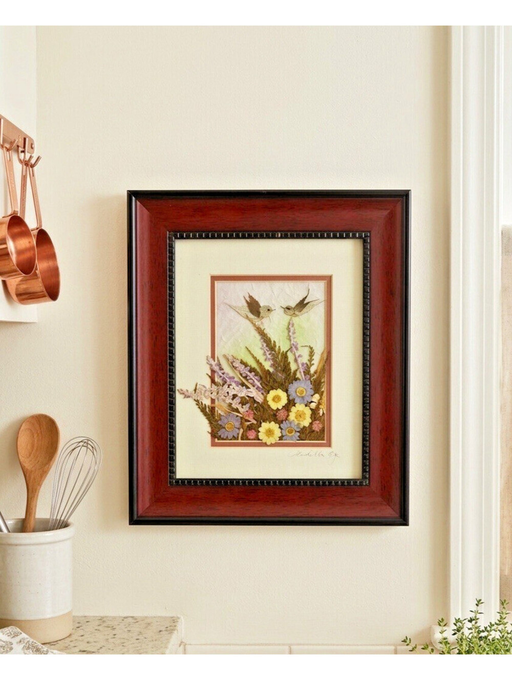 Makella G Framed Pressed Flower Art Birds Floral Beautifully Framed Signed